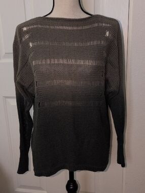 Women's Distressed Open-Knit Sweater - Green
